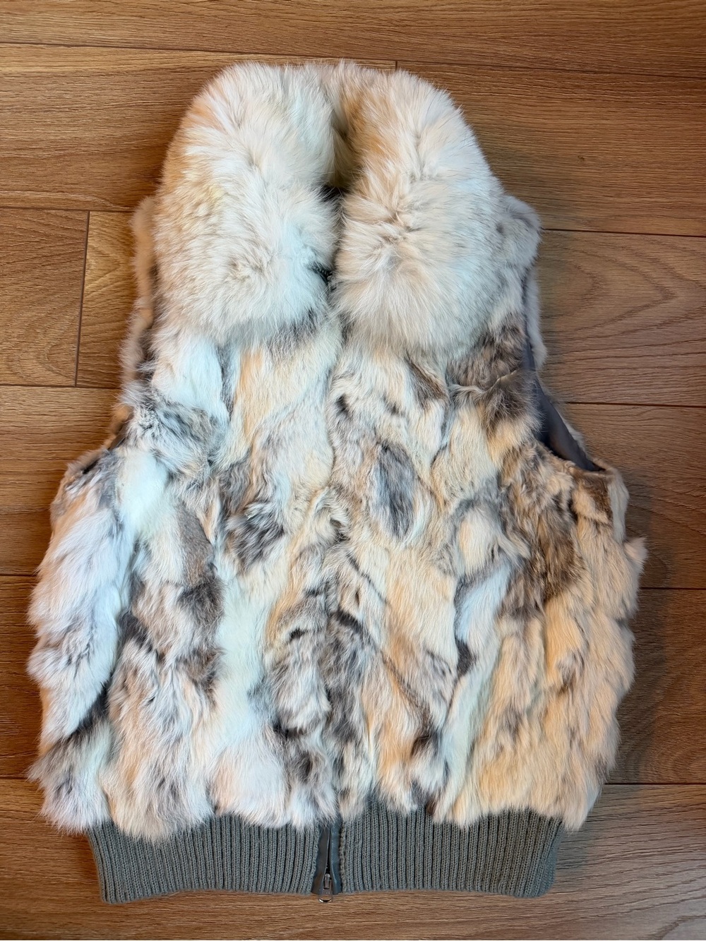Rabbit Fur Vest in Cream and Gray - Stylish Layering Piece